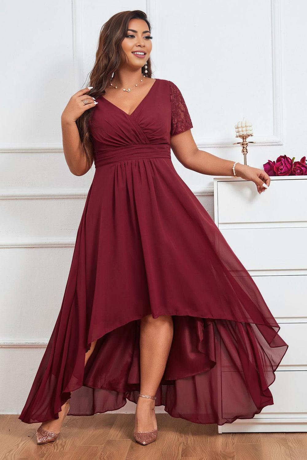 A Line V Neck Asymmetrical Plus Size Mother of the Bride Dress