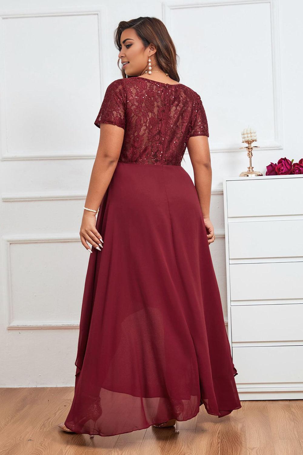 A Line V Neck Asymmetrical Plus Size Mother of the Bride Dress