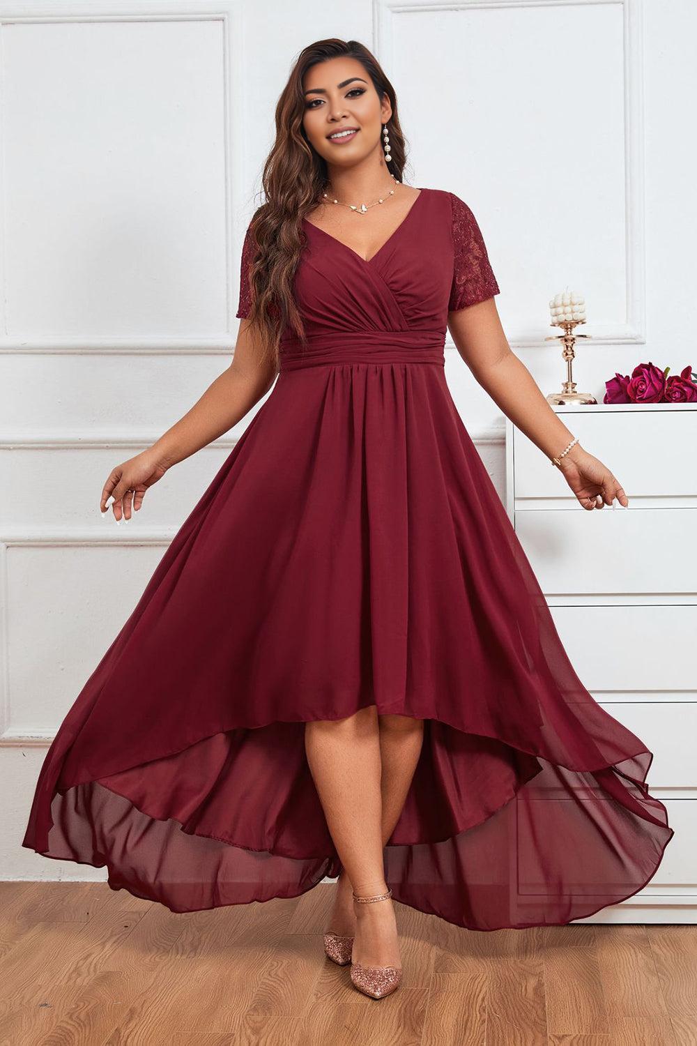 A Line V Neck Asymmetrical Plus Size Mother of the Bride Dress