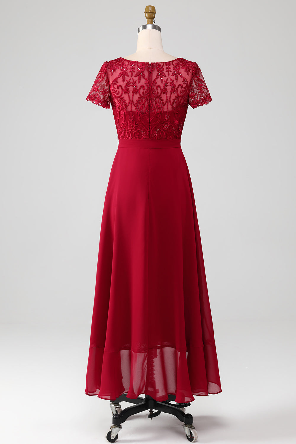 Burgundy Asymmetrical Sequin Mother of Bride Dress with Appliques