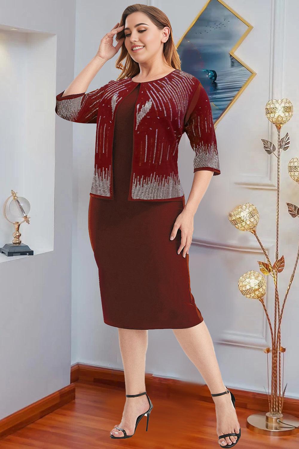 Sheath Elegant Fake Two-Piece Chiffon Plus Size Midi Dress