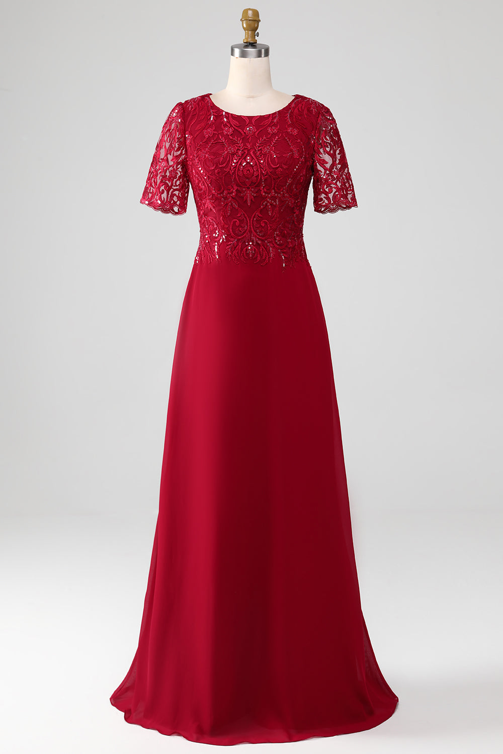A Line Round Neck Sequin Mother of Bride Dress With Appliques