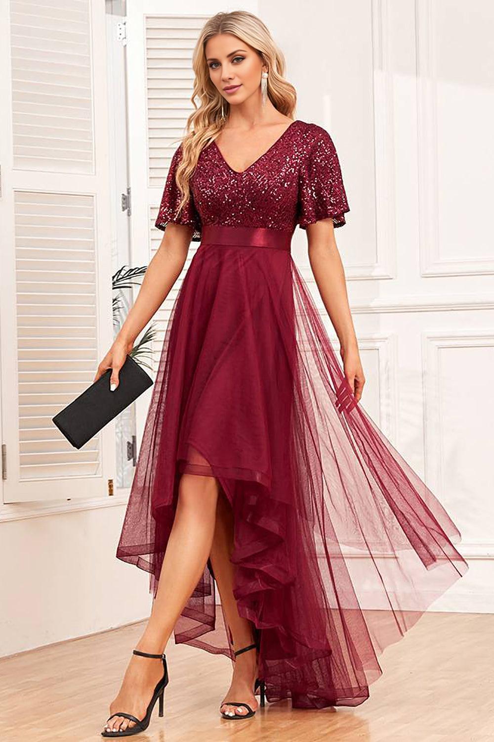 A-Line High-Low Mother of the Bride Dress with Sequins