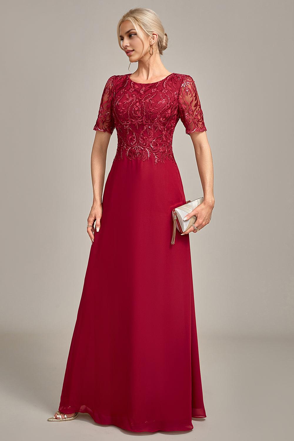 A Line Round Neck Sequin Mother of Bride Dress With Appliques