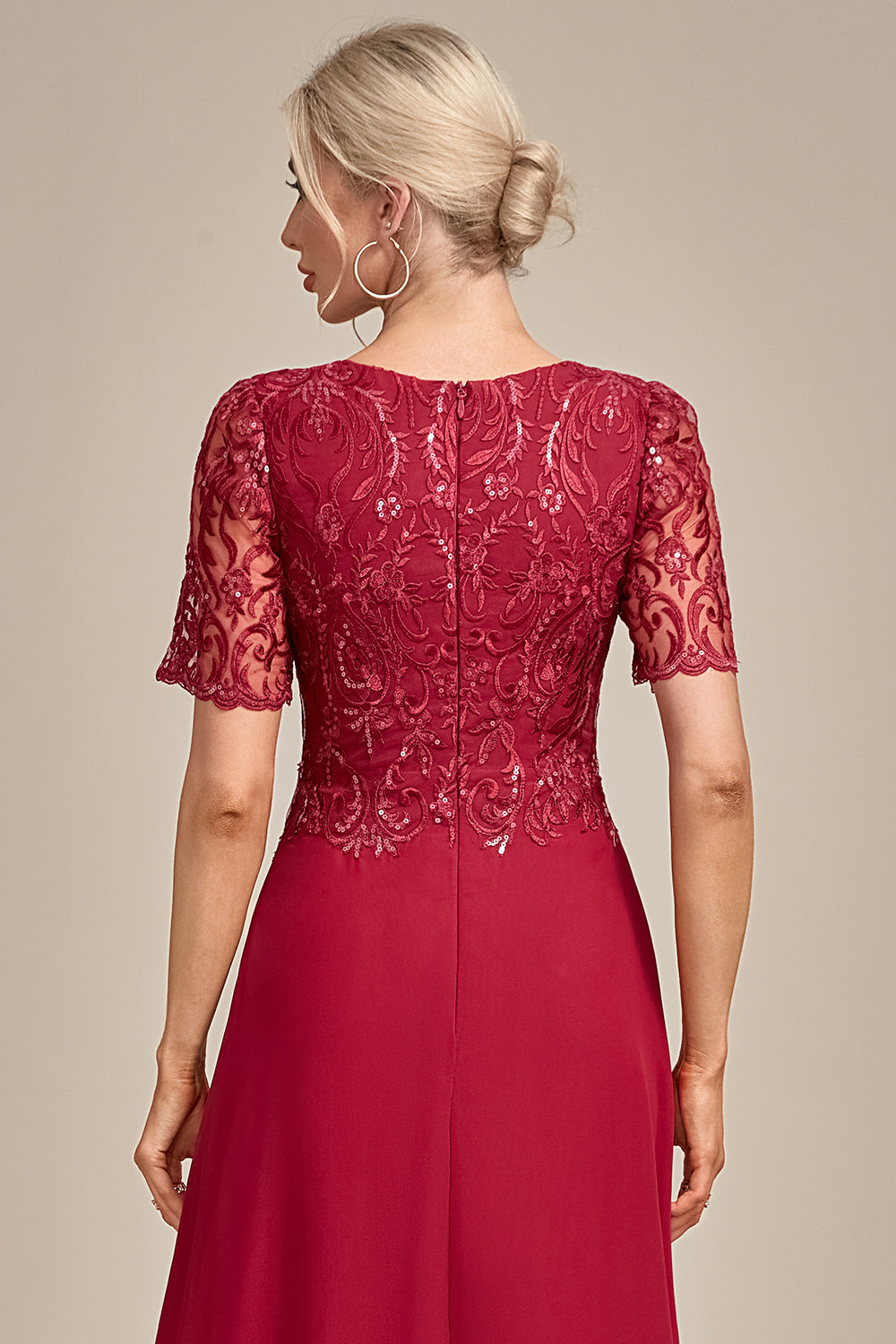 A Line Round Neck Sequin Mother of Bride Dress With Appliques