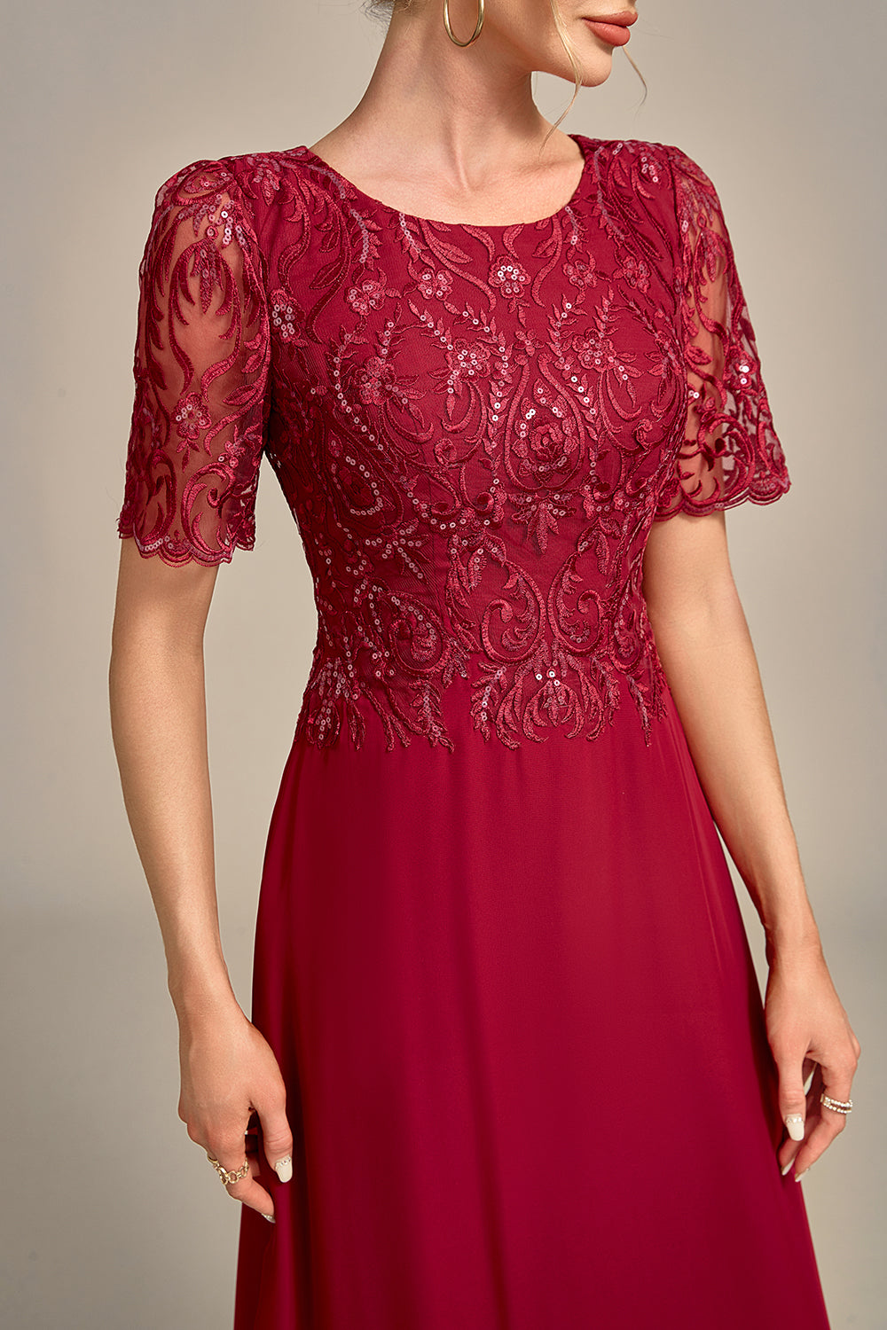A Line Round Neck Sequin Mother of Bride Dress With Appliques