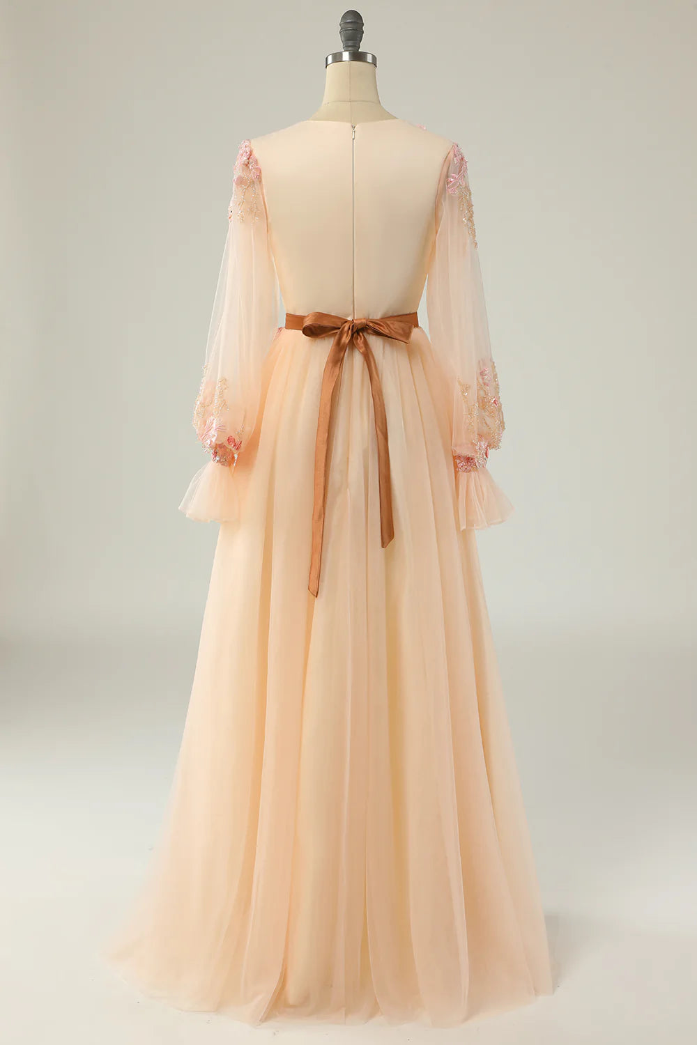 Elegant slim fit and sweet A-line V-neck apricot ball dress