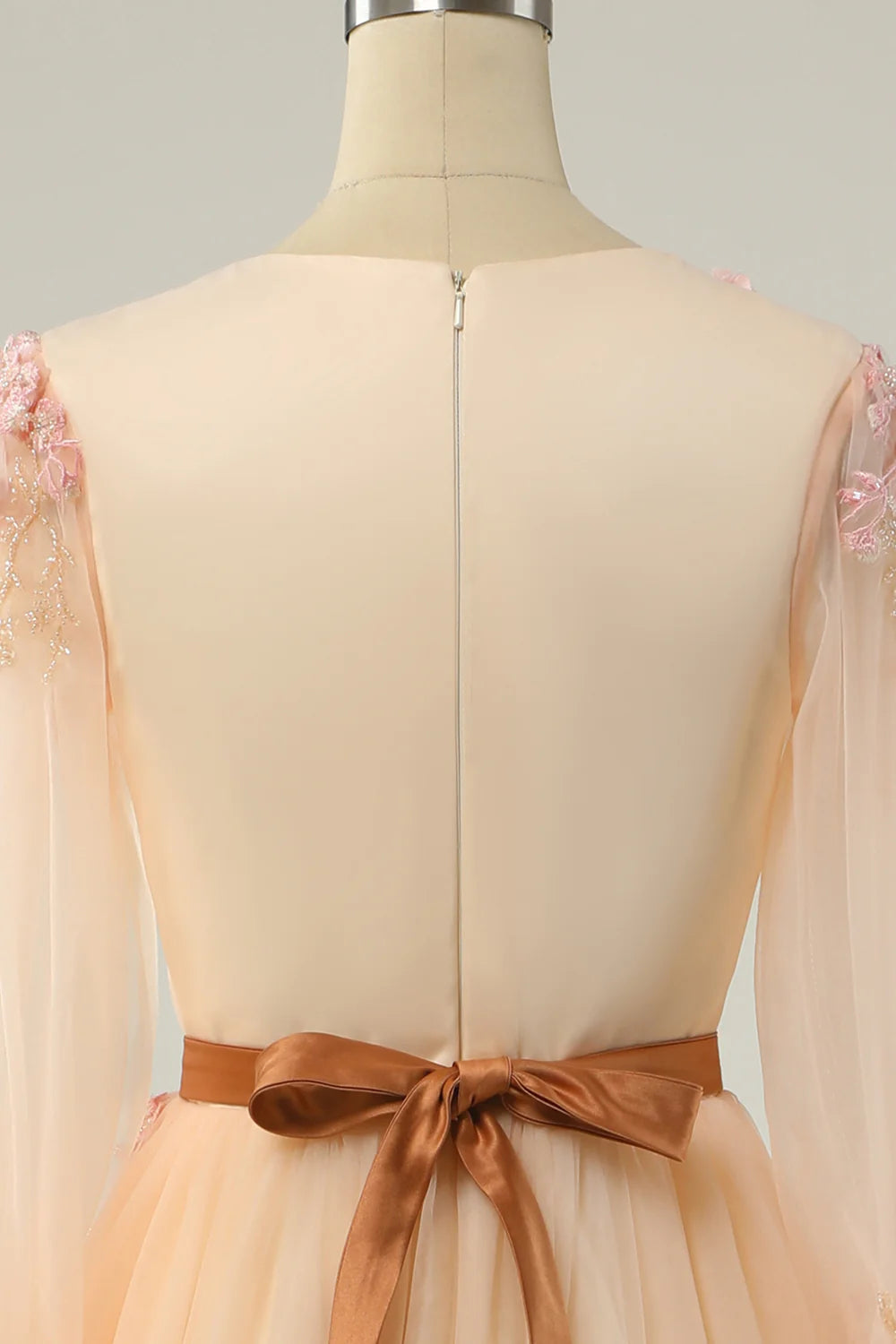 Elegant slim fit and sweet A-line V-neck apricot ball dress