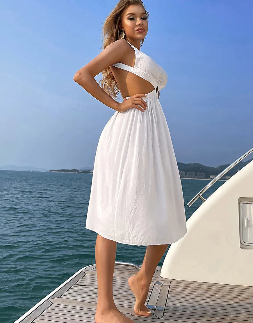 Fashionable sexy elegant backless white sexy beach skirt