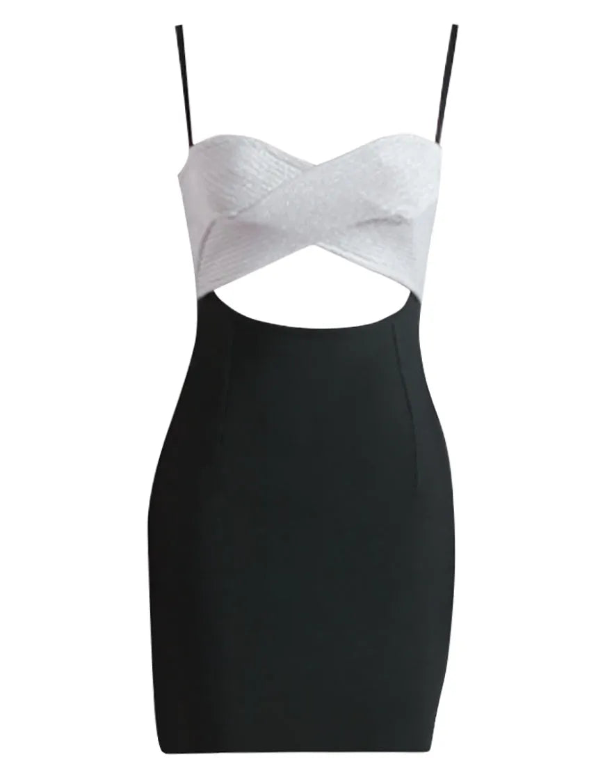 Italian Noodle Strap Grey Top Black Bottom Mini Cocktail Dress