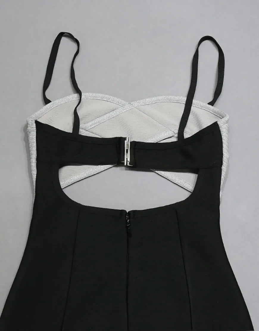 Italian Noodle Strap Grey Top Black Bottom Mini Cocktail Dress