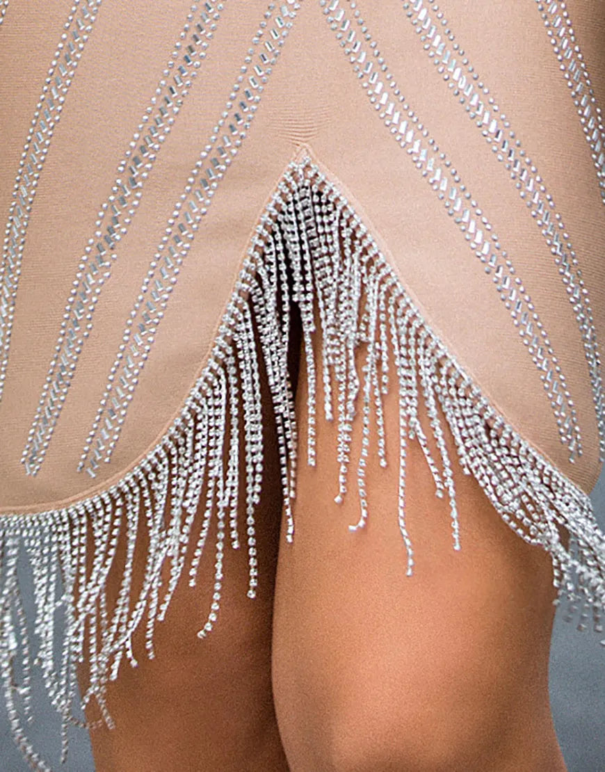 Beautiful sexy elegant strapless short powder blusher cocktail dress with tassels