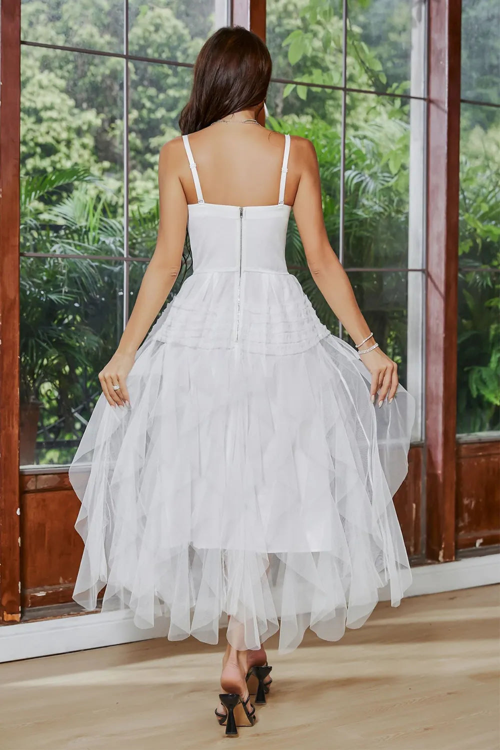 White Sweet A-line Italian Noodle Strap Tea Long Party Ball Dress