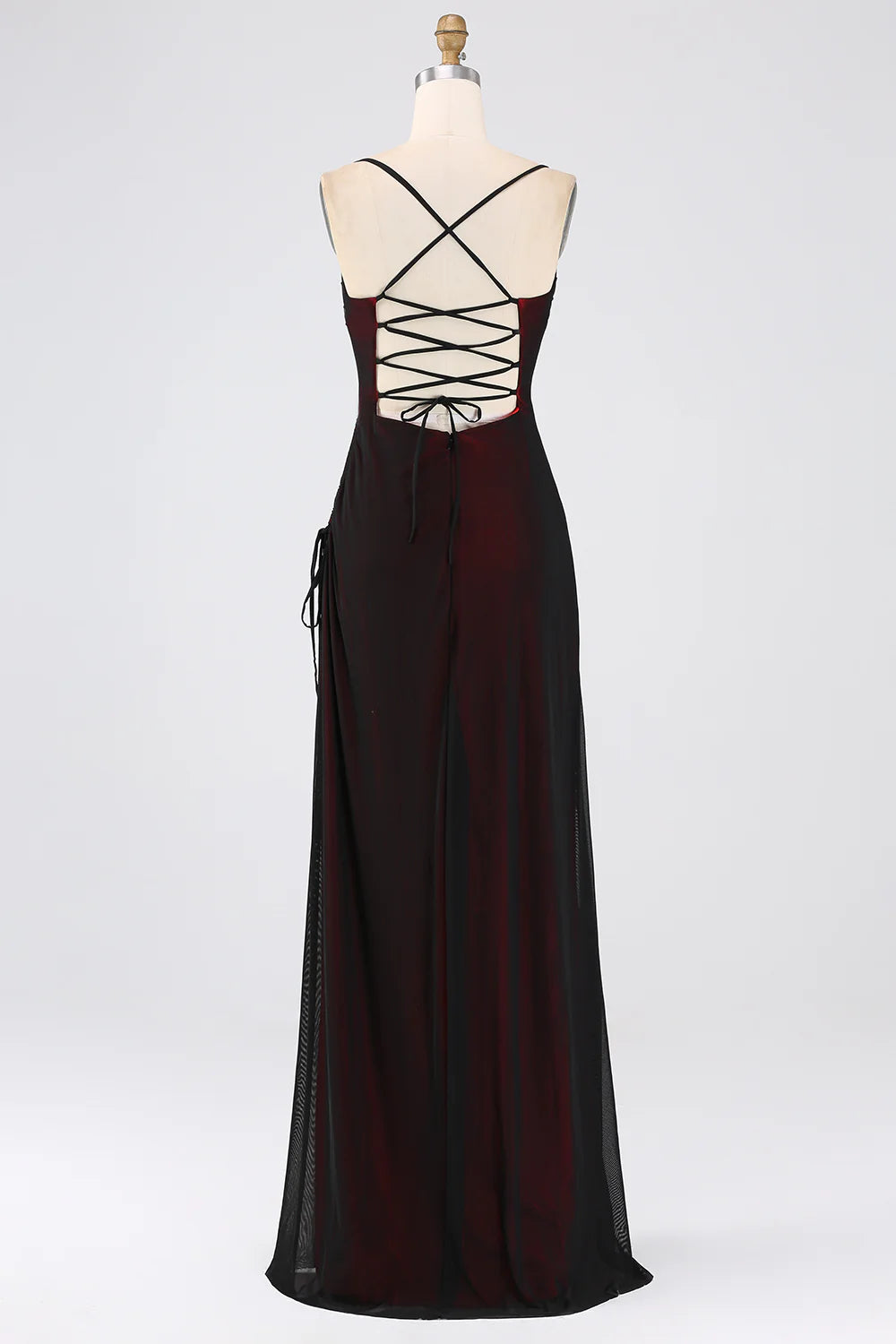 Sexy black and red floor slimming bridesmaid dress with a strap