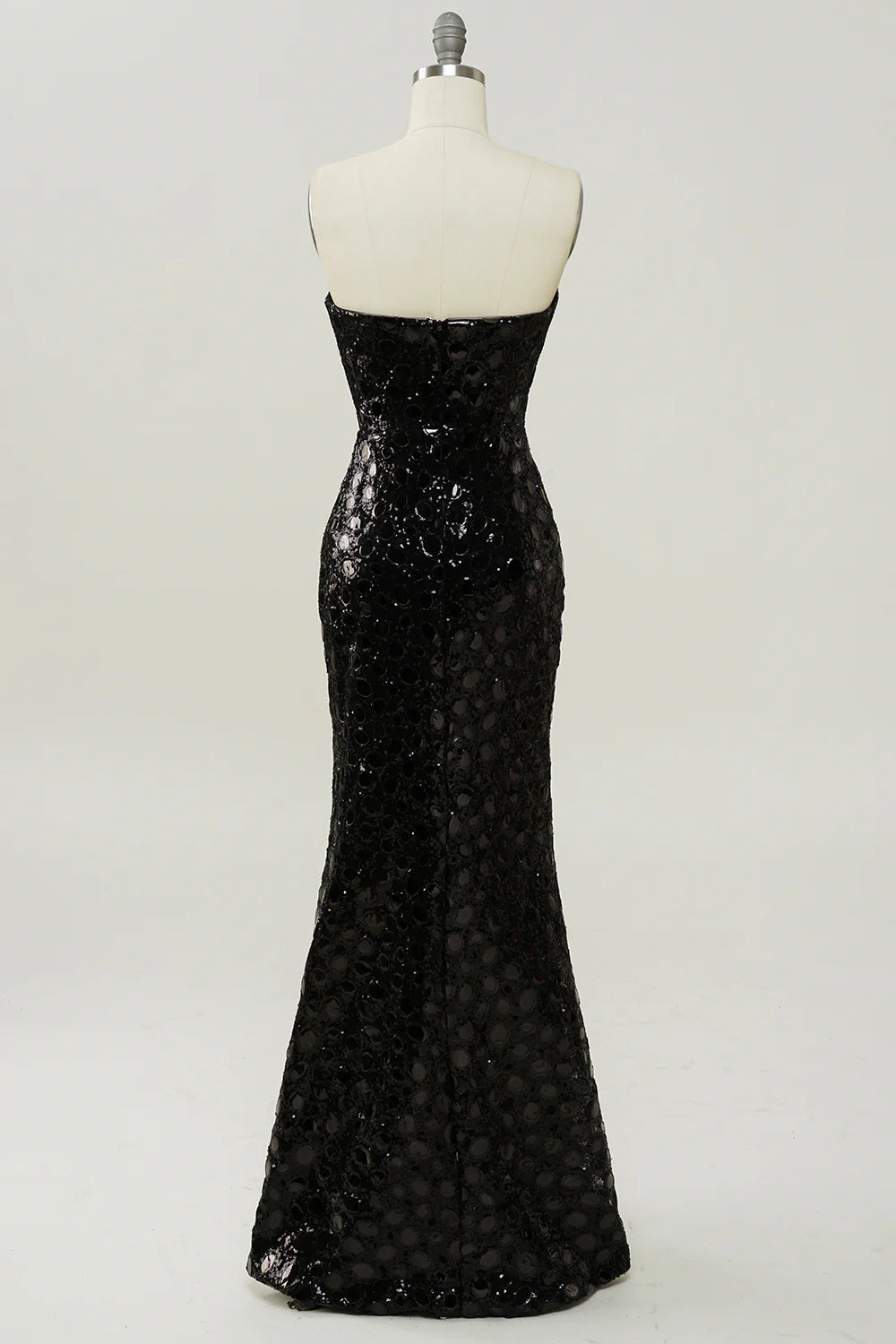 Black sexy strapless sequined mermaid dance dress