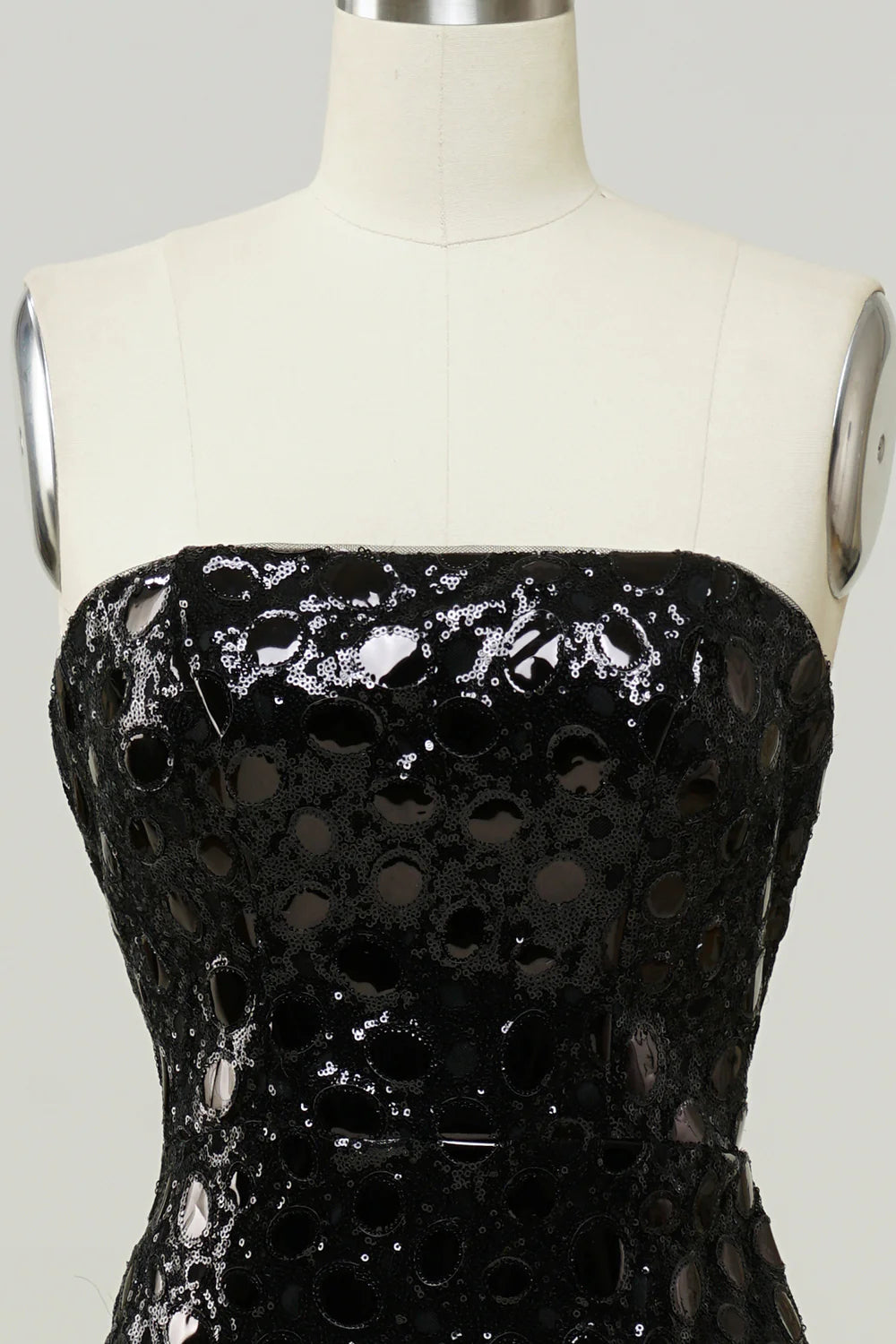 Black sexy strapless sequined mermaid dance dress