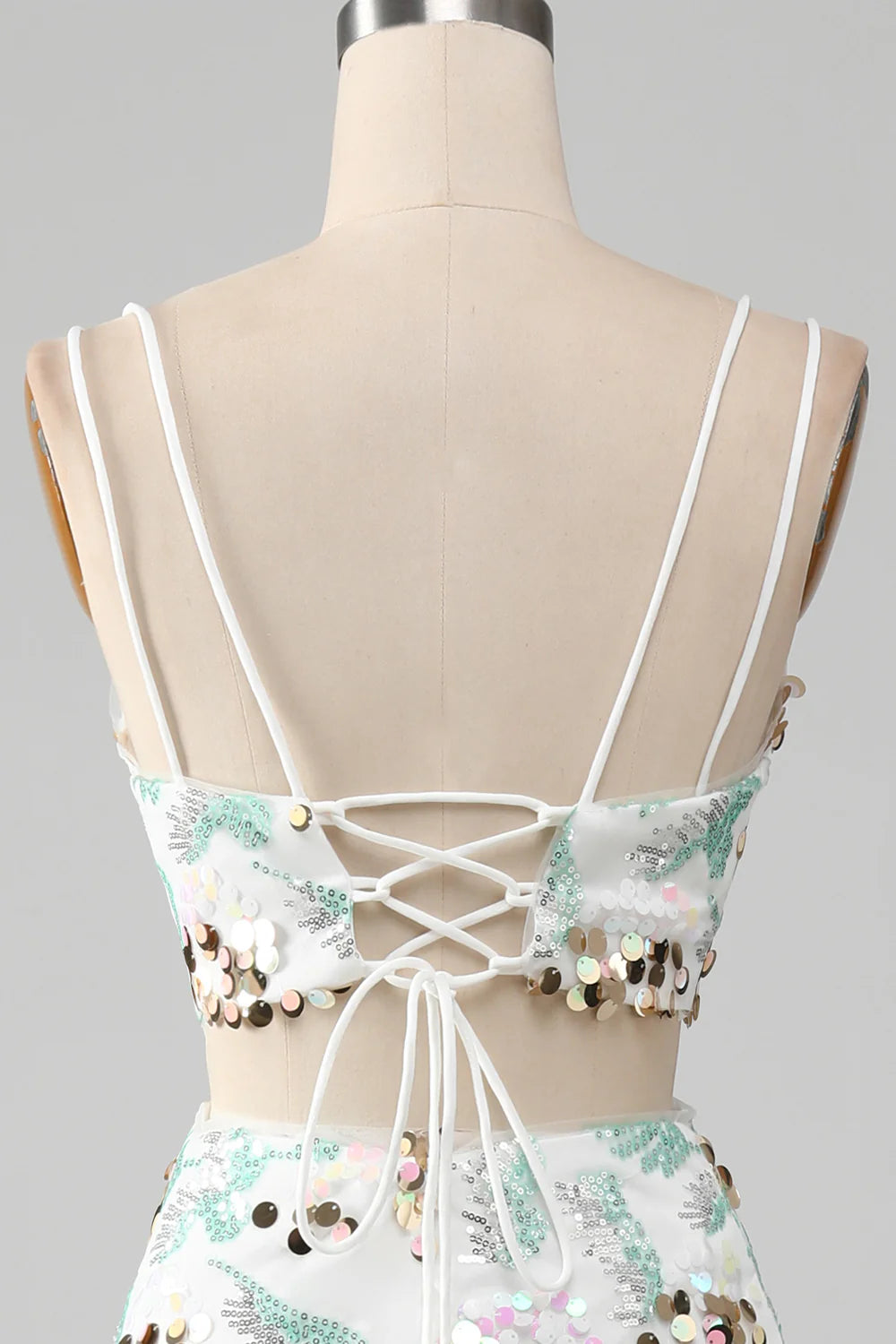 White striped two-piece set of sparkling sexy mermaid dance dress