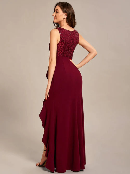 Customized size sequin ruffle edge sexy front slit dress