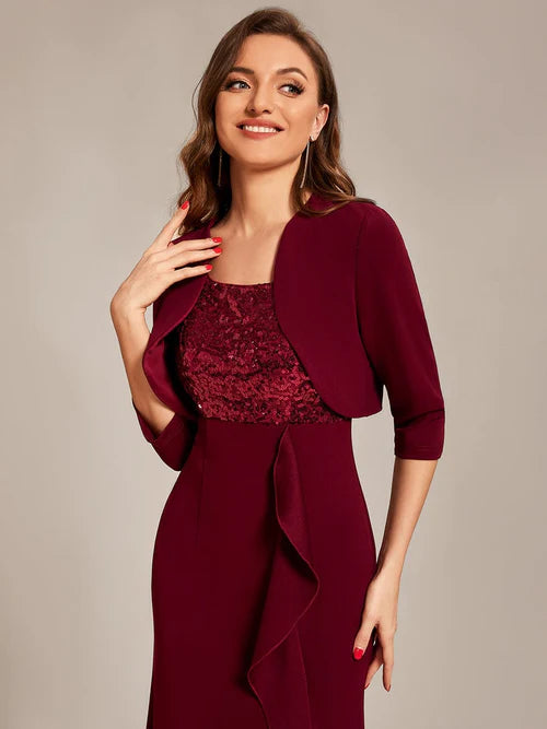 Customized size sequin ruffle edge sexy front slit dress
