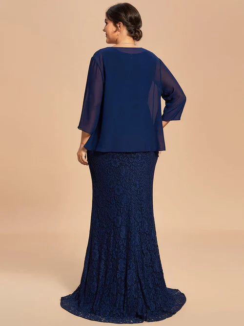 Customized lace mermaid chiffon jacket two-piece set for mother's skirt