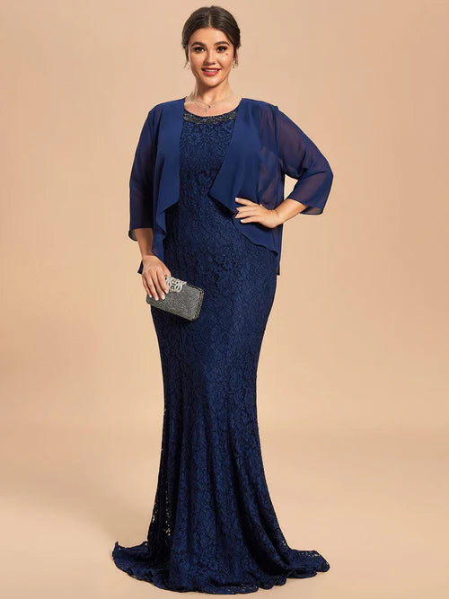 Customized lace mermaid chiffon jacket two-piece set for mother's skirt