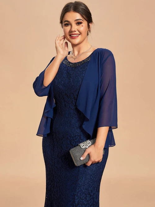 Customized lace mermaid chiffon jacket two-piece set for mother's skirt