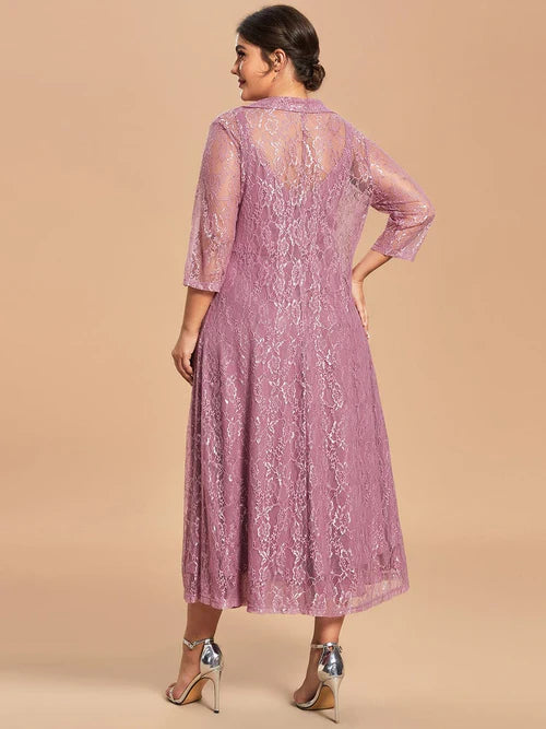 Customized two-piece chiffon sleeveless long sleeved lace bridal mother dress