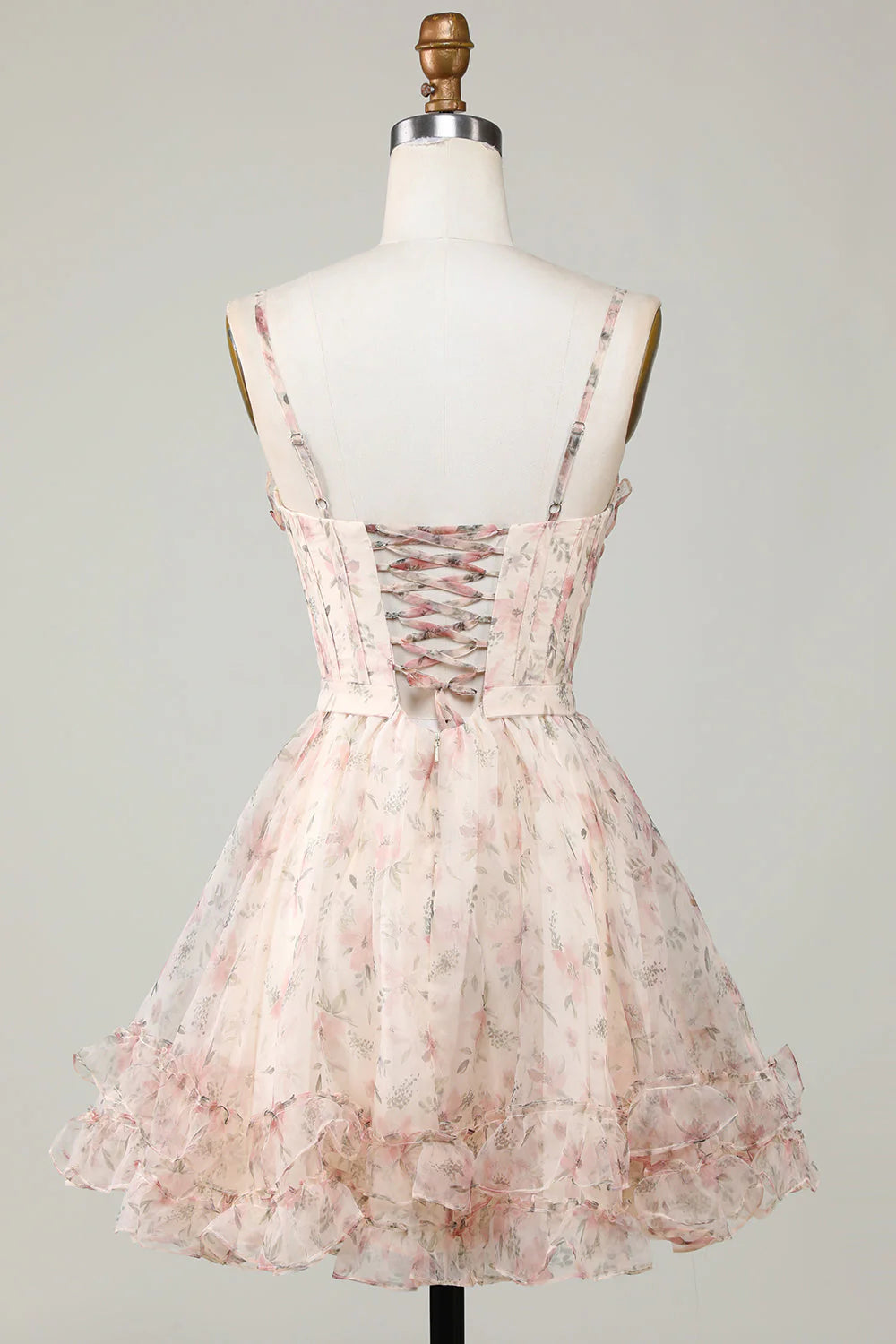 A-Line Corset Floral Short Homecoming Dress with Lace Up Back