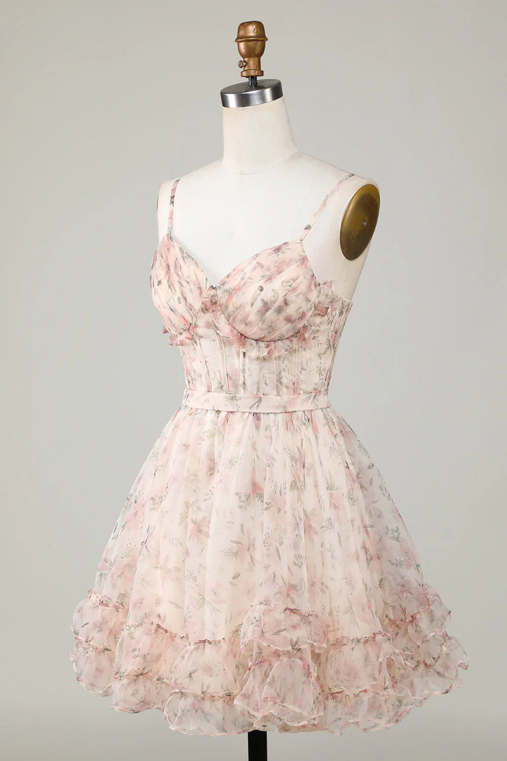 A-Line Corset Floral Short Homecoming Dress with Lace Up Back