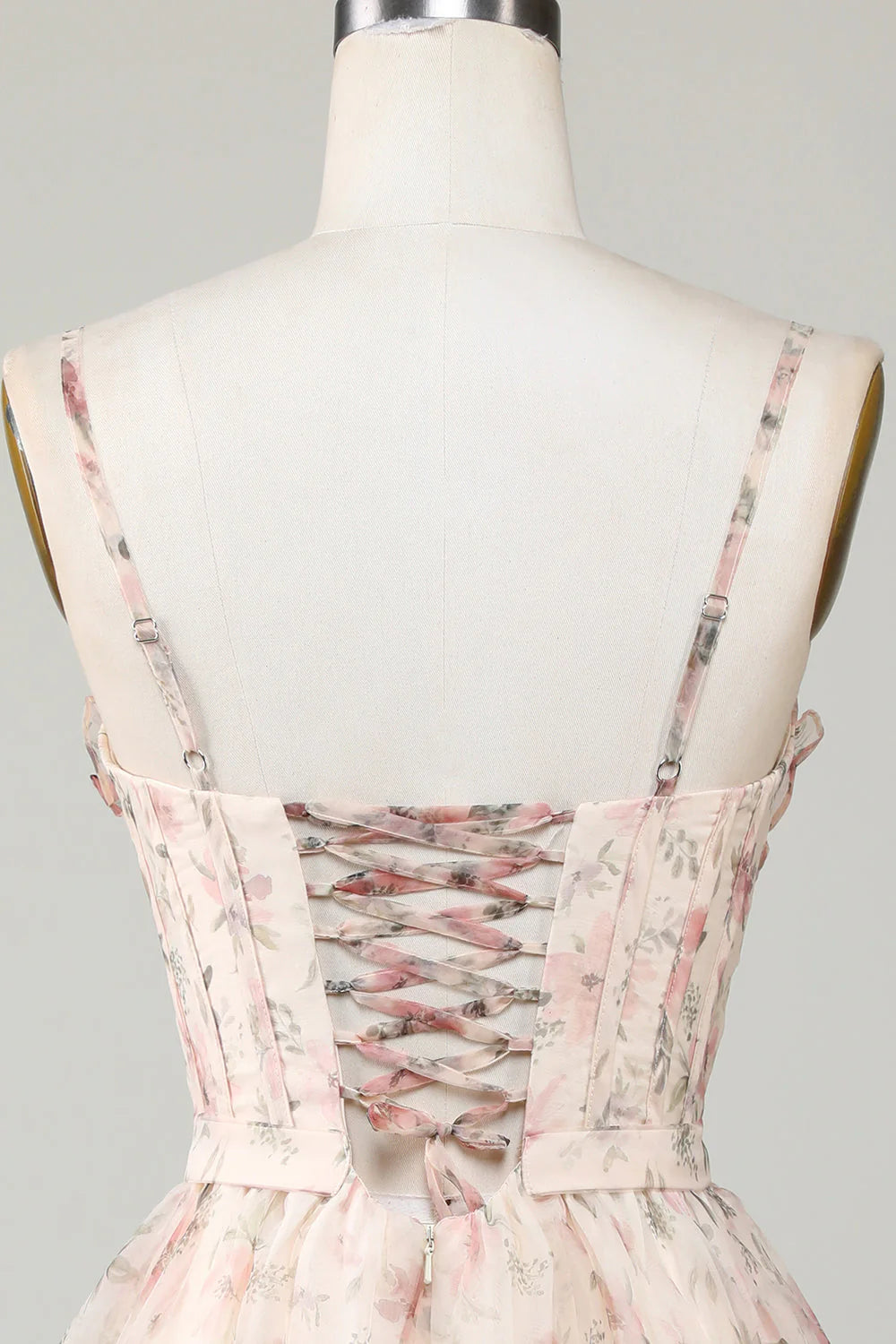 A-Line Corset Floral Short Homecoming Dress with Lace Up Back