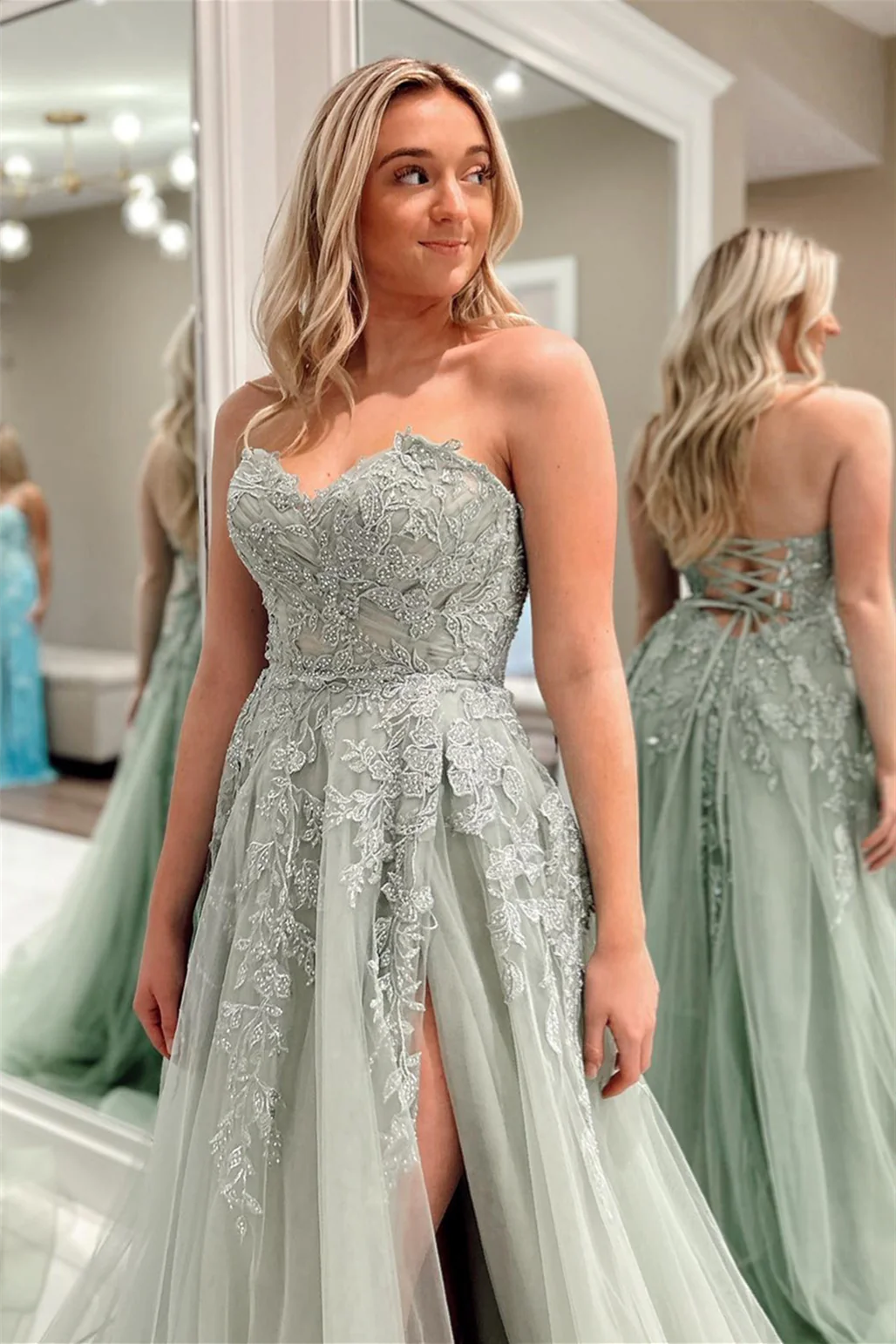 Charming A-line sheer sexy long floor mopping ball dress