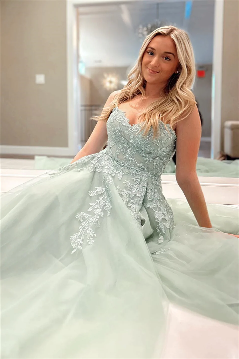 Charming A-line sheer sexy long floor mopping ball dress