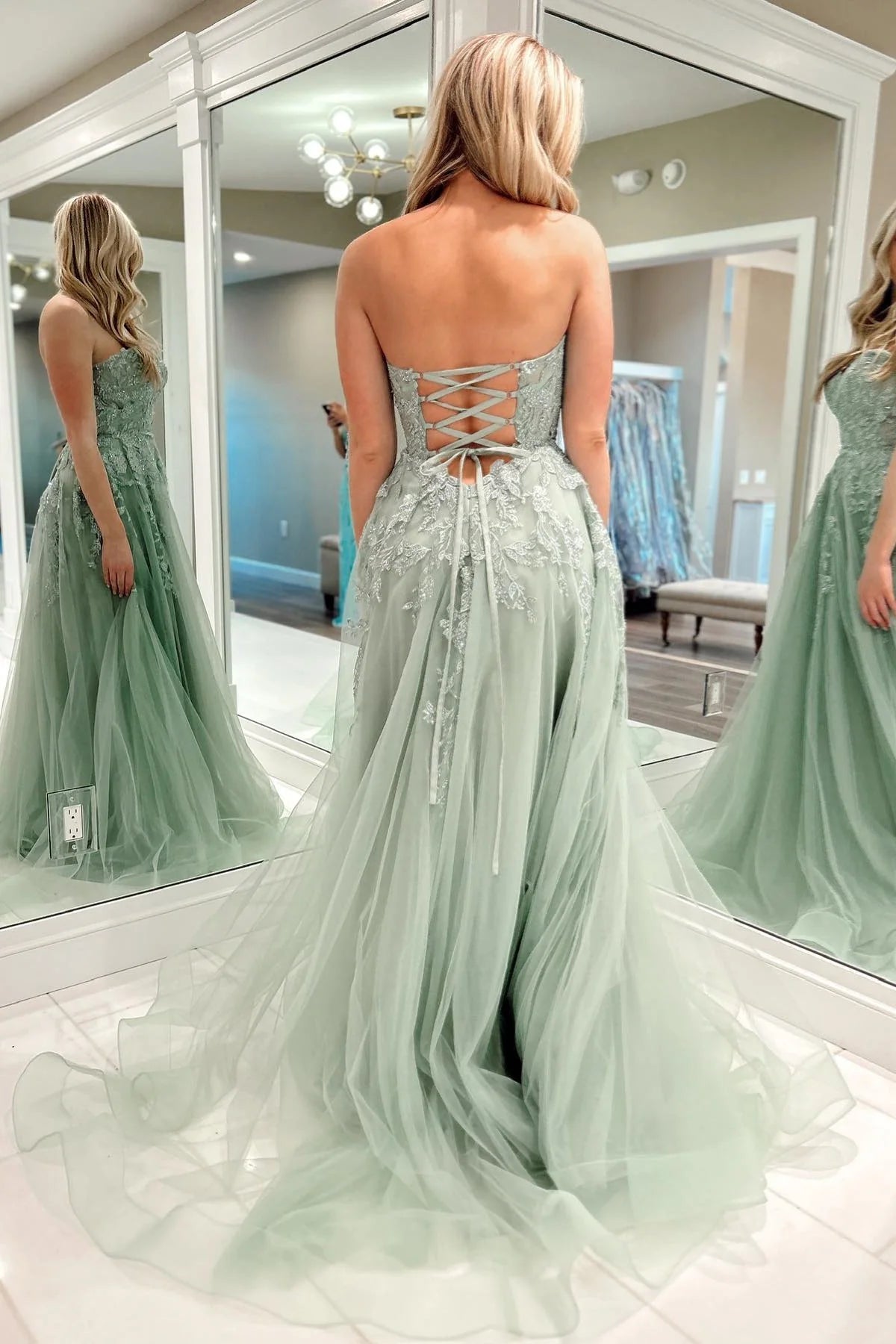Charming A-line sheer sexy long floor mopping ball dress