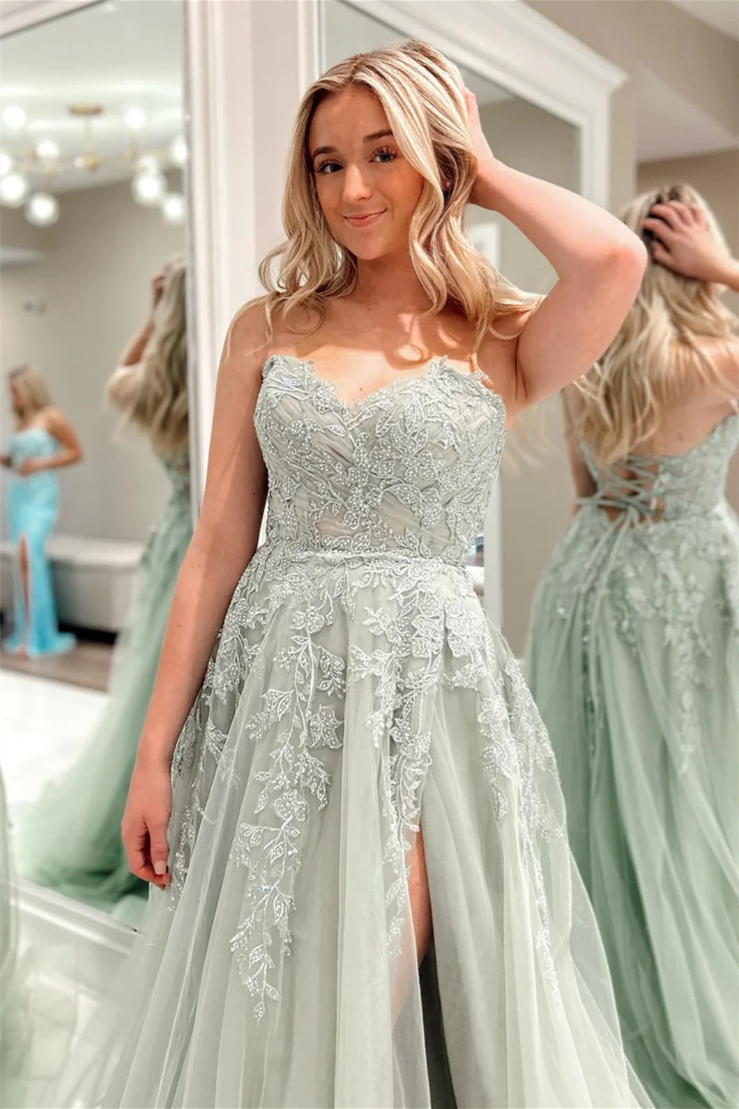 Charming A-line sheer sexy long floor mopping ball dress