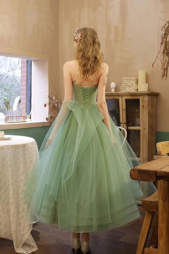 Charming strapless ruffled tea long lace up sheer back to school ball short ball dress