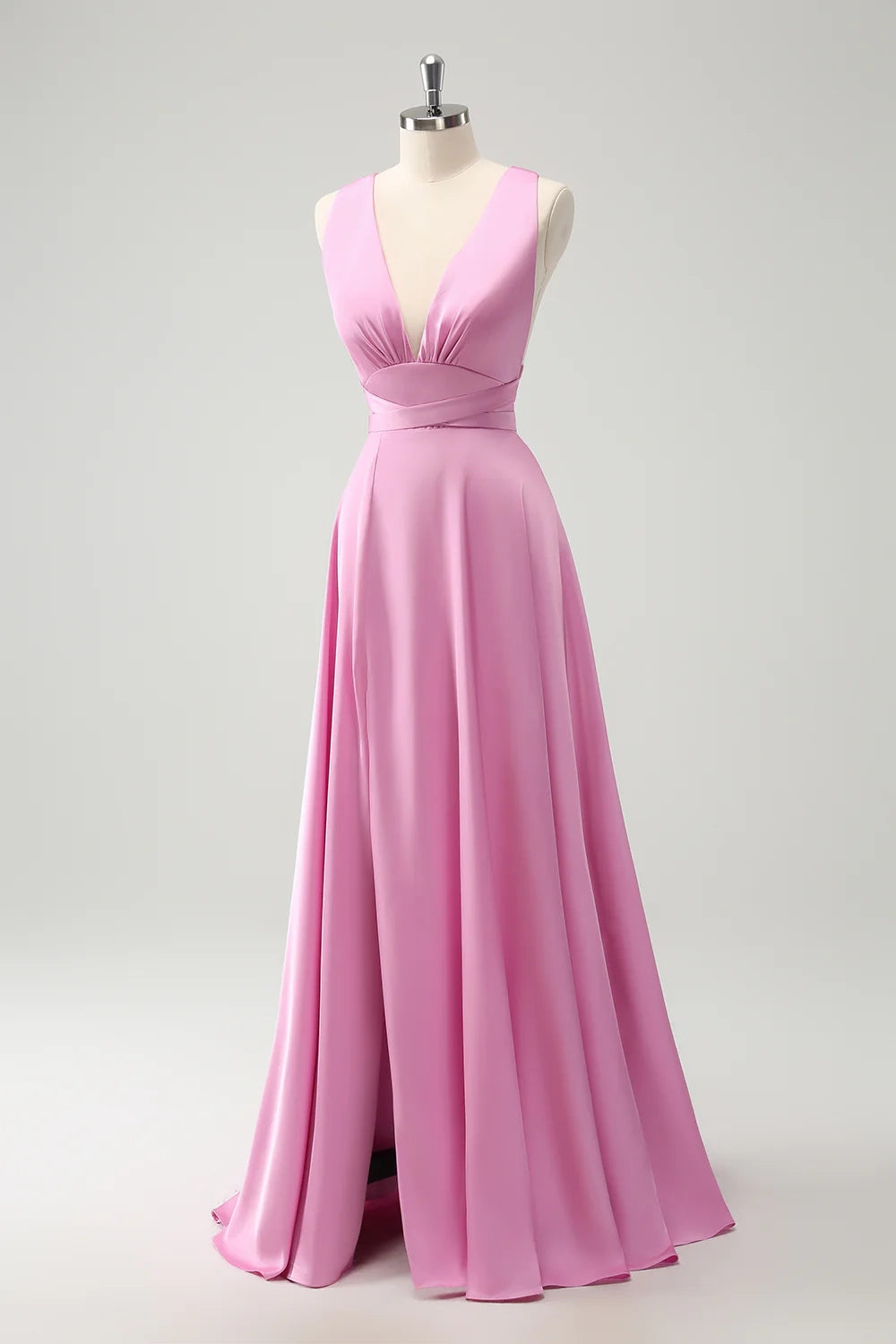 Charming A-line deep V-neck backless long slit bridesmaid dress