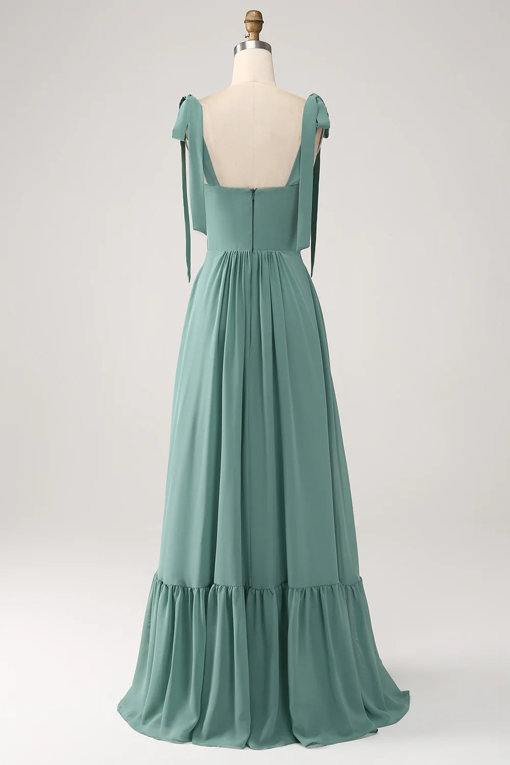 Charming A-line slim fit shoulder strap pleated and floor bridesmaid dress