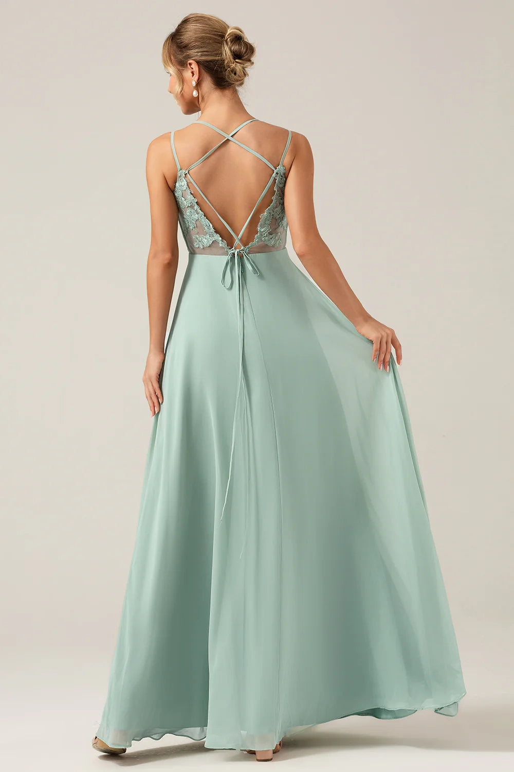 Charming A-line slim shoulder chiffon floor length pleated bridesmaid dress