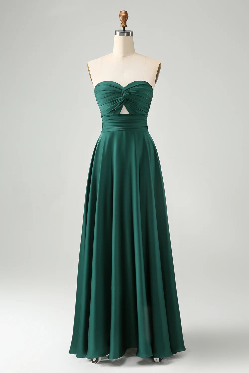 Charming A-line sweetheart satin hollow pleated long bridesmaid dress