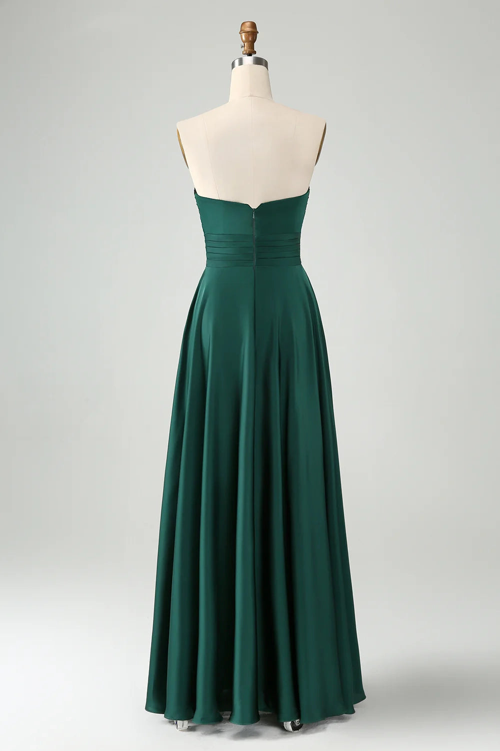 Charming A-line sweetheart satin hollow pleated long bridesmaid dress