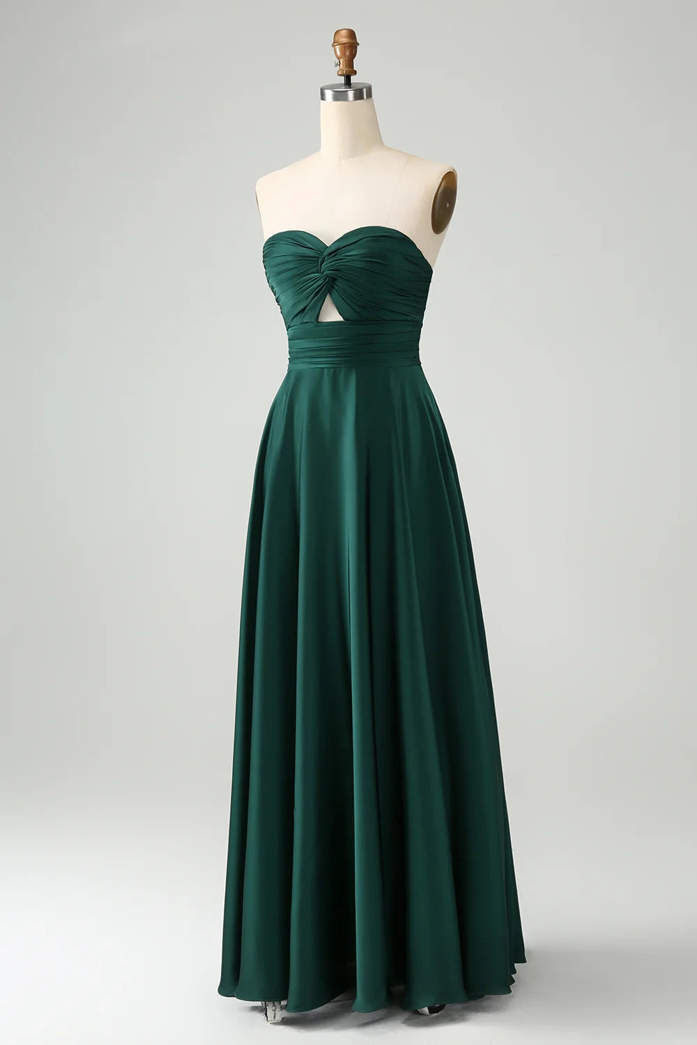 Charming A-line sweetheart satin hollow pleated long bridesmaid dress