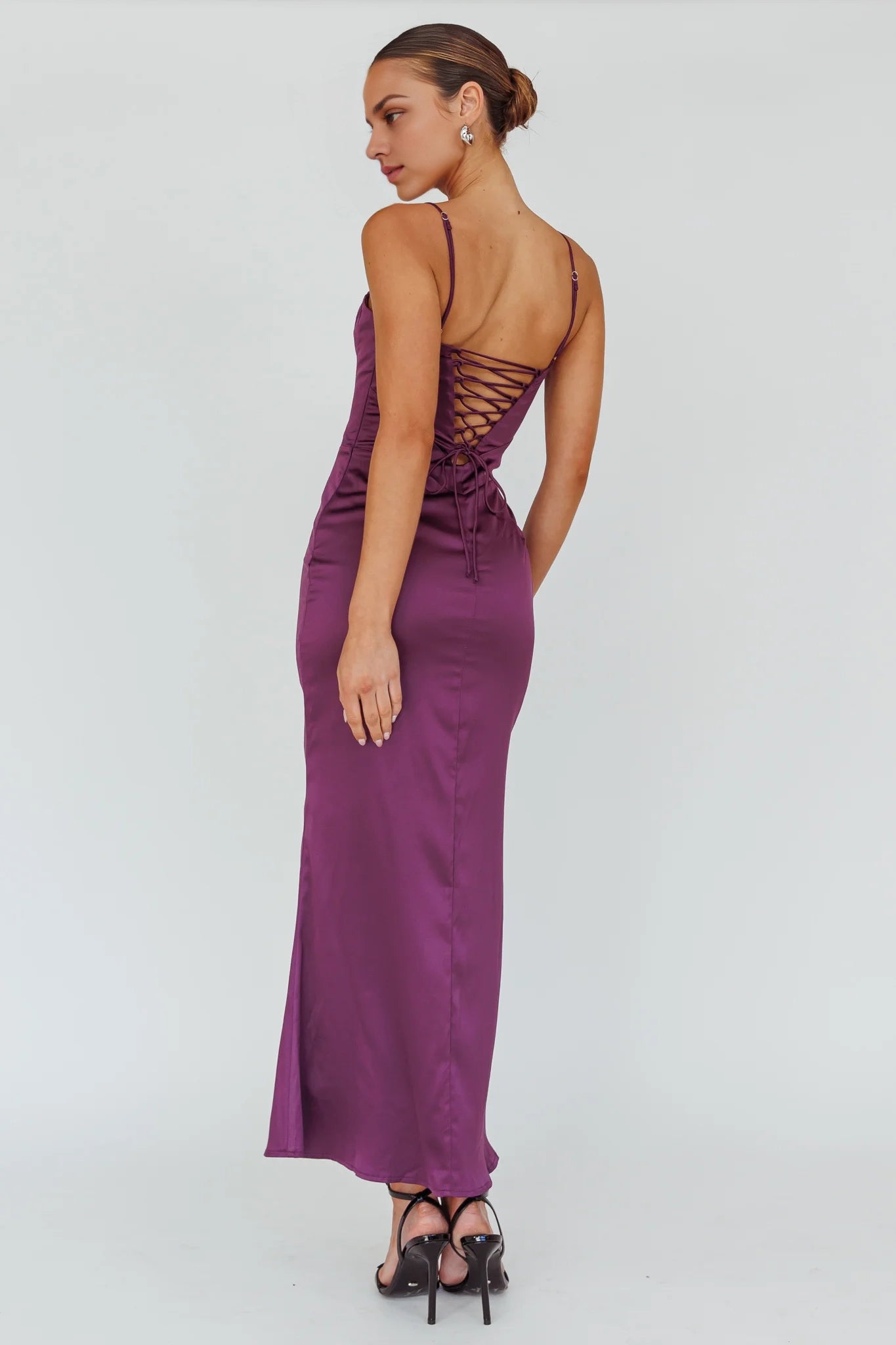 Charming lace up back, extra long adjustable shoulder straps, lace up bridesmaid dress