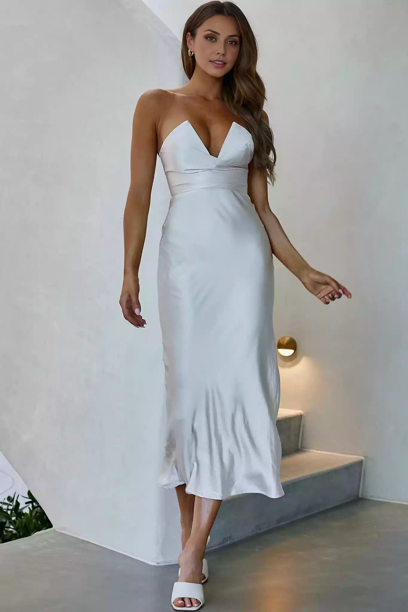 Charming mid length lined tight corset with padding, chest side slit, back with zipper Bridesmaid Dresses