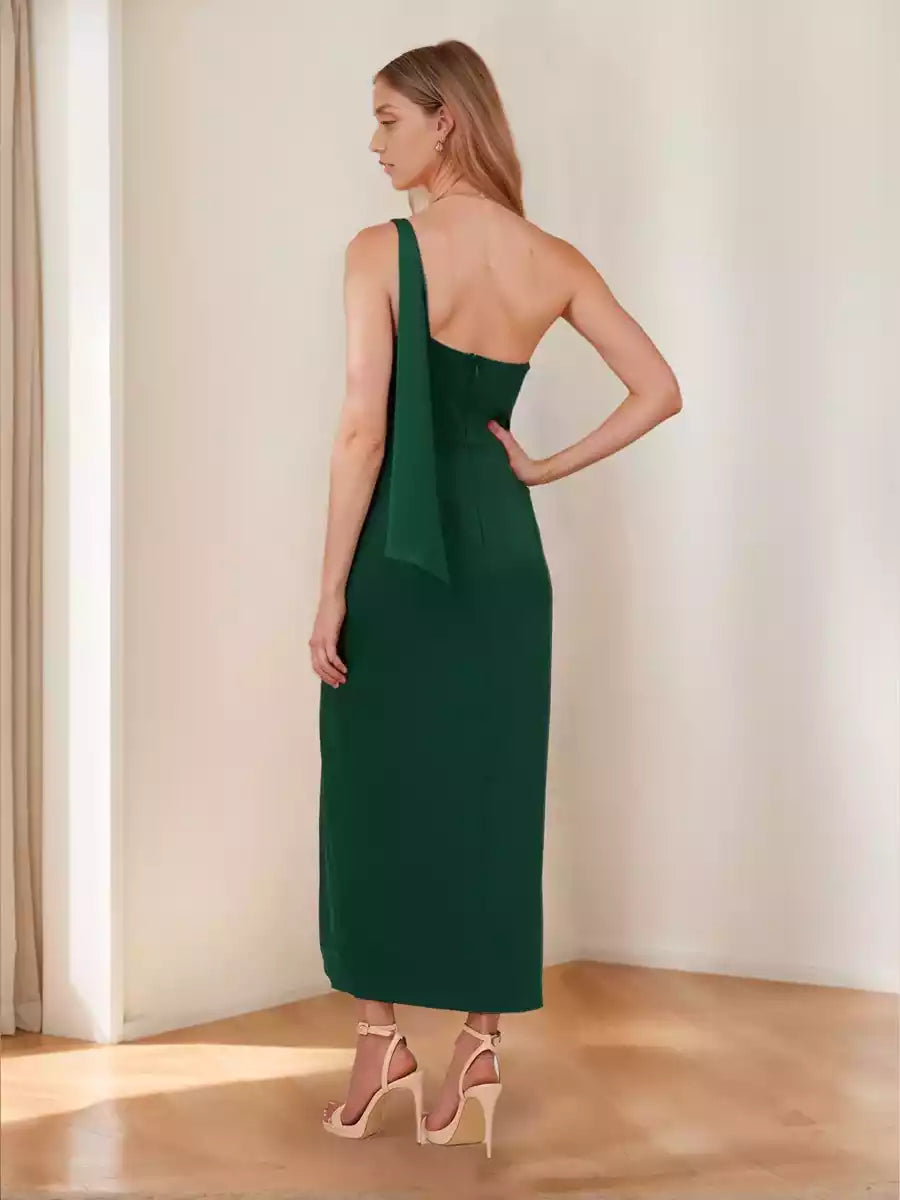 Charming one shoulder and ankle pleated slim fit with side slits - Mother of the Bride Dresses