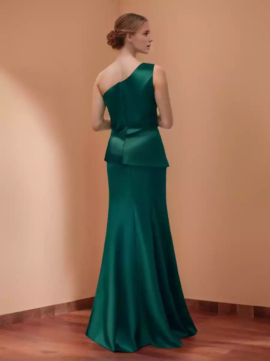 Charming one shoulder pleated slim fit bow and sleeveless long Mother of the Bride Dresses