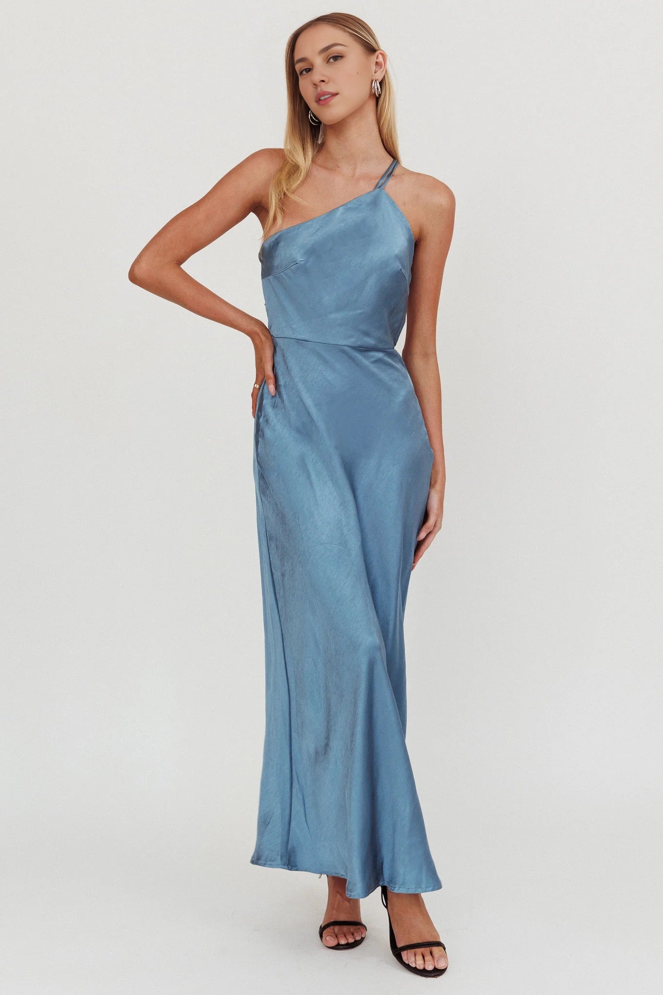 Charming one shoulder unlined adjustable shoulder strap with side zipper bridesmaid dress