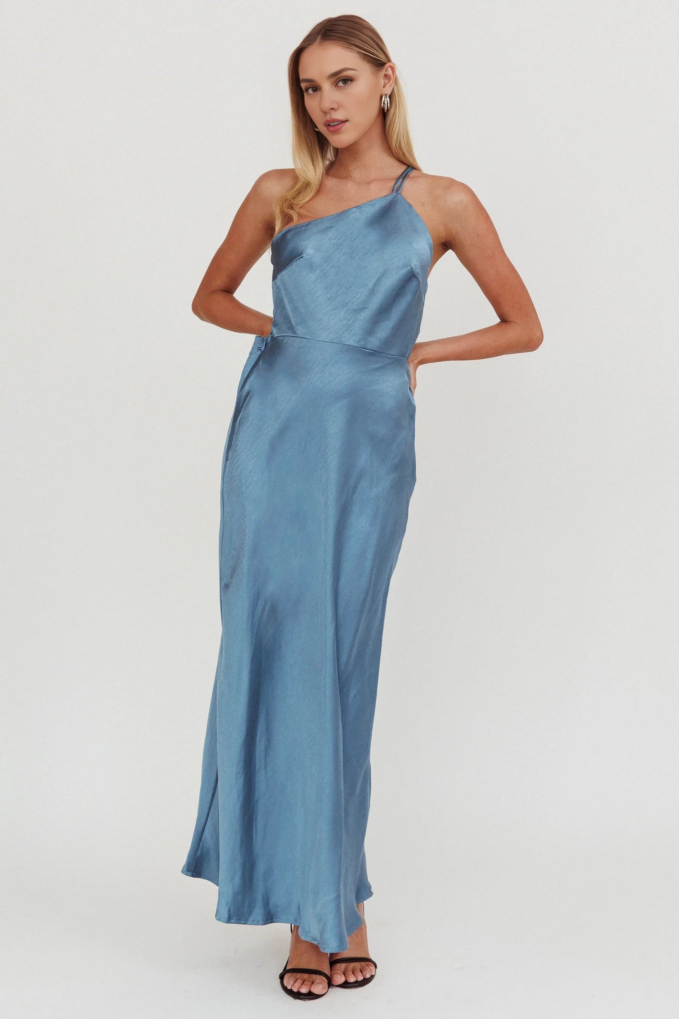 Charming one shoulder unlined adjustable shoulder strap with side zipper bridesmaid dress