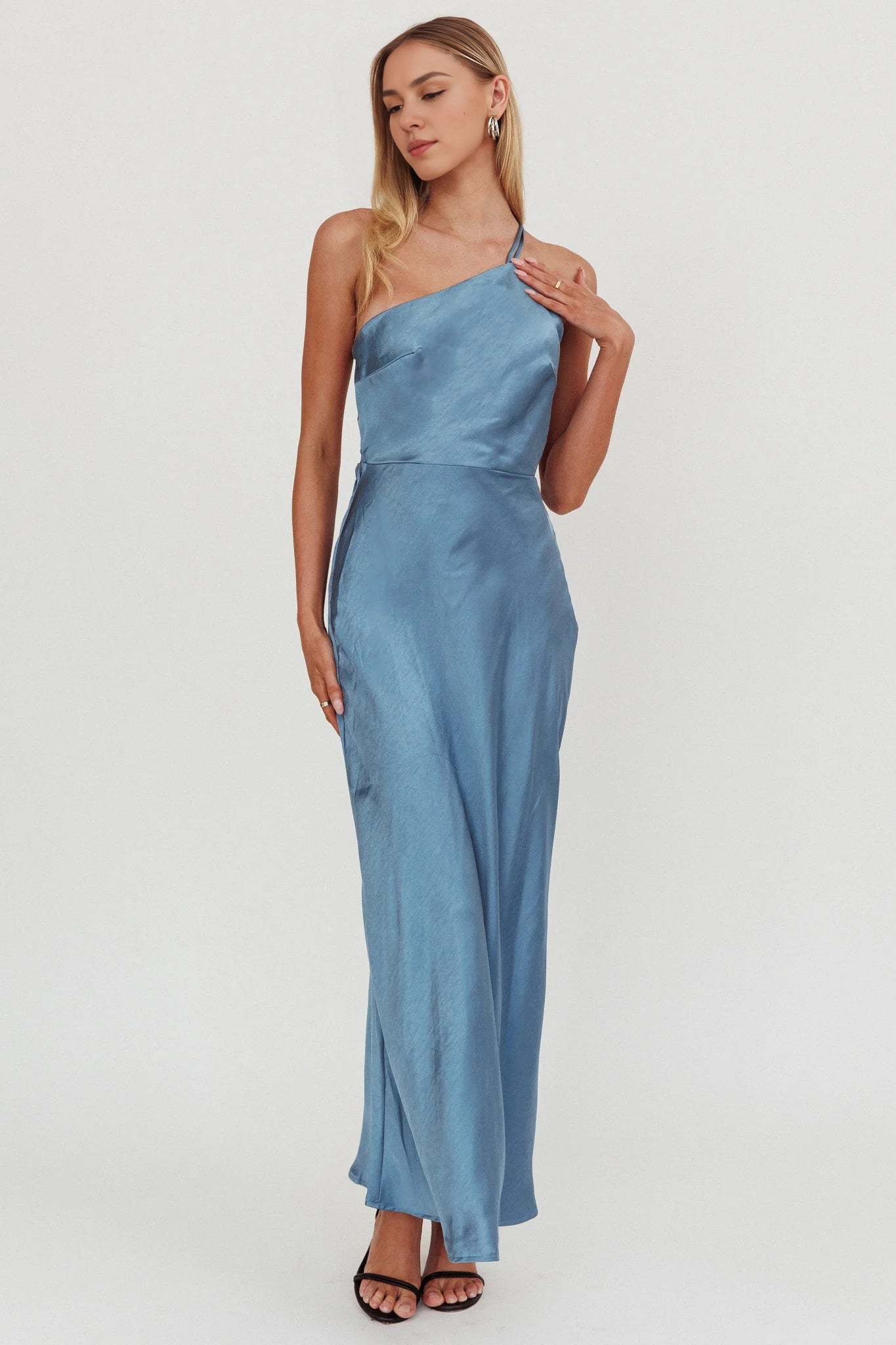 Charming one shoulder unlined adjustable shoulder strap with side zipper bridesmaid dress