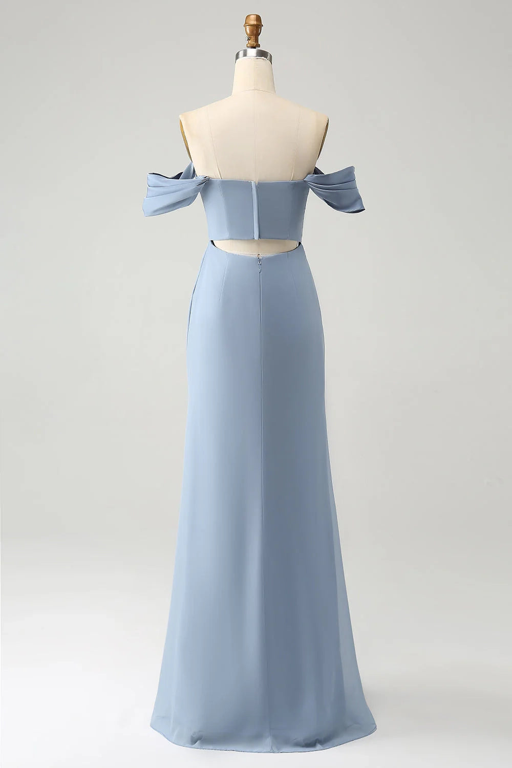 Charming slim fit off shoulder chiffon slit long bridesmaid dress