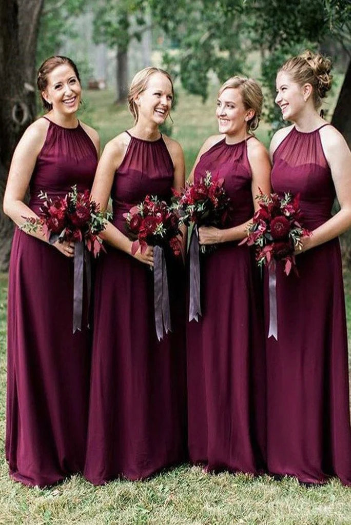 Elegant and sexy backless A-line chiffon ground bridesmaid dress
